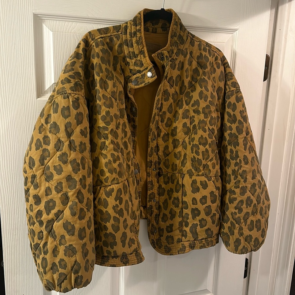 BLANK NYC Leopard Print Natural Attraction Quilted Jacket- size large